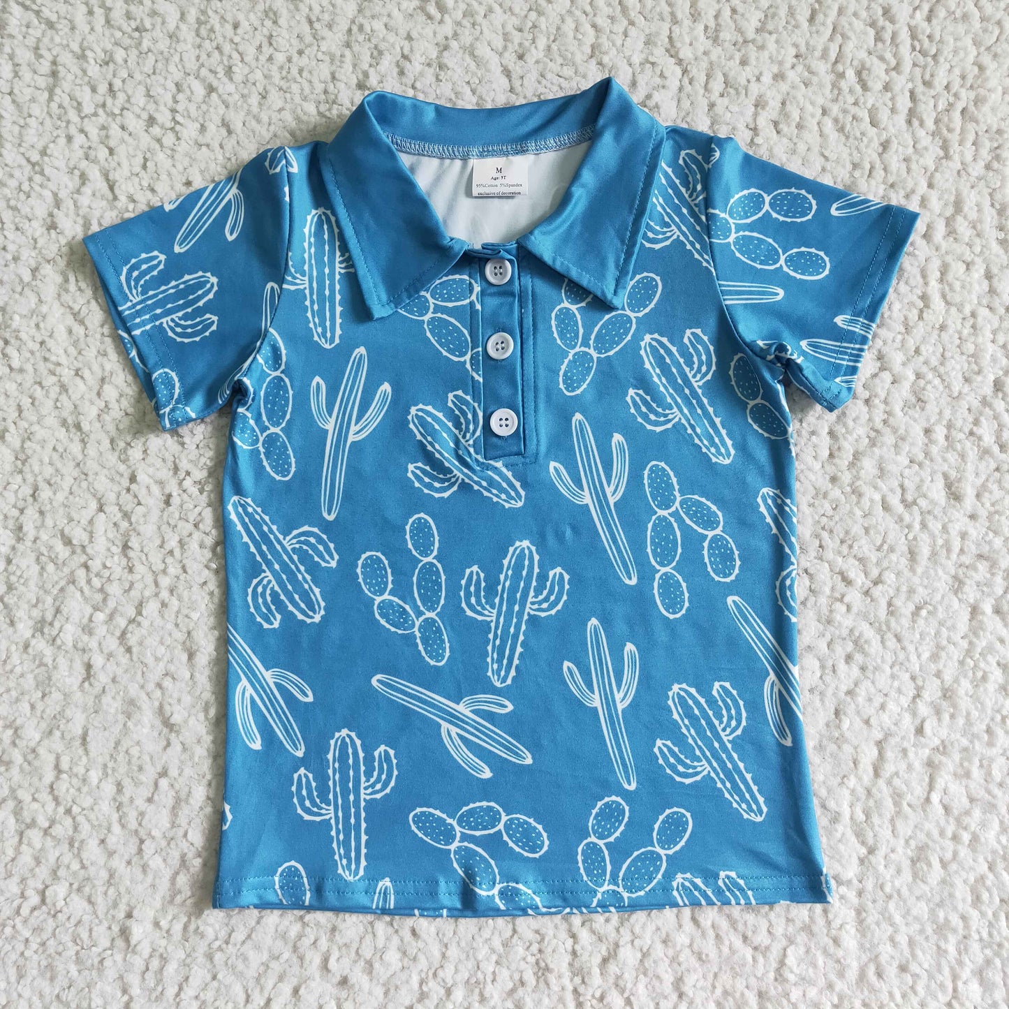 BT0020 Blue Cactus Western Polo Short Sleeve Top Boys Collar T-Shirts