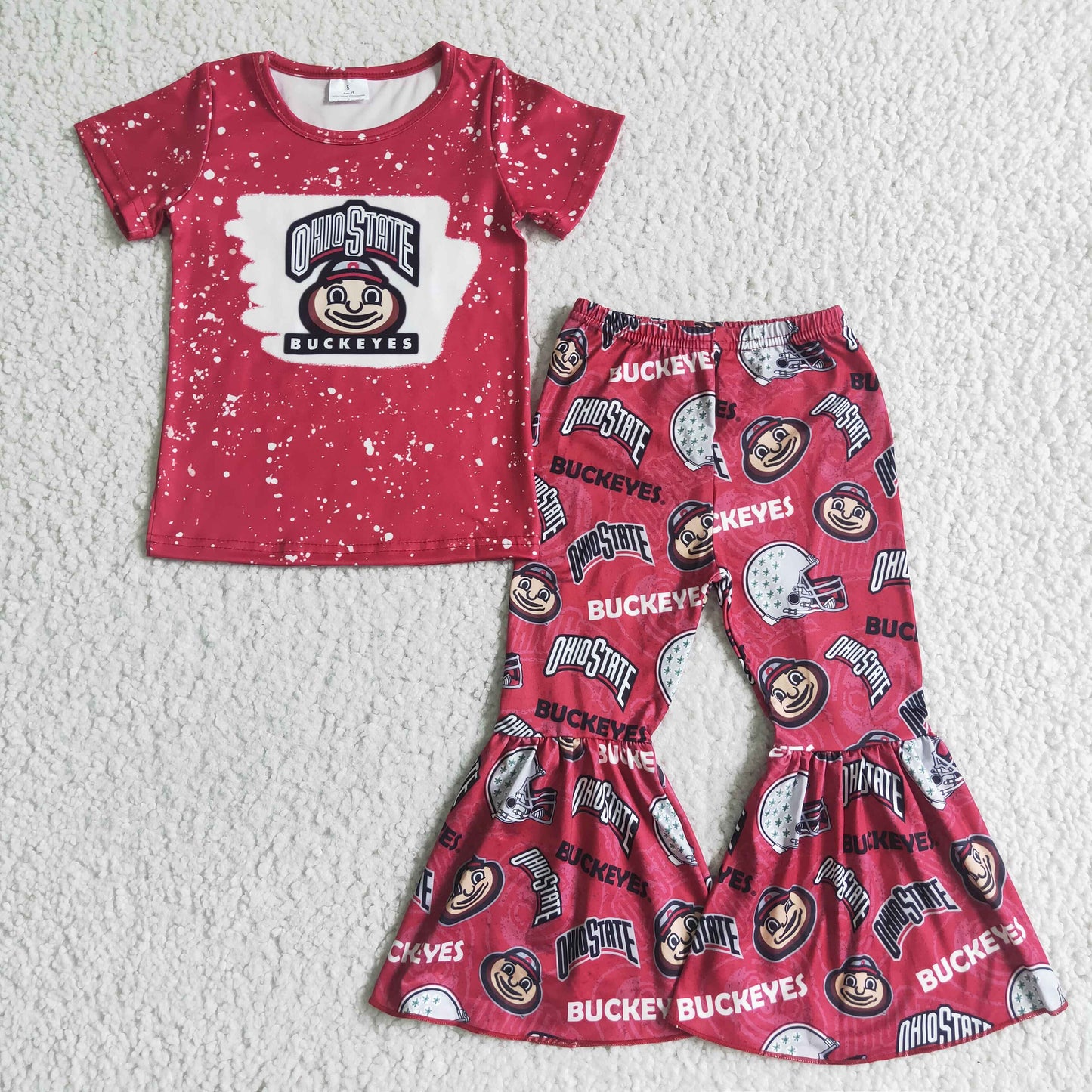 GSPO0134 Red Football Team Girls Short Sleeve Bell Bottom Pants Outfits