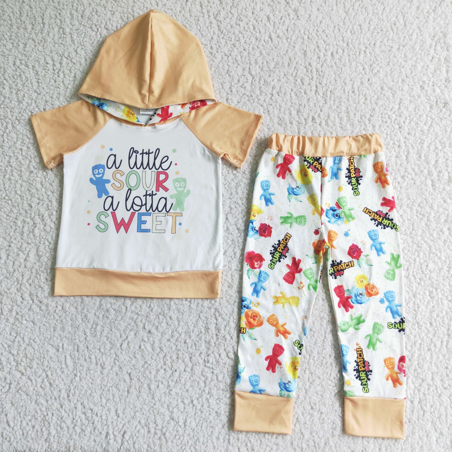 Clearance E9-27 A Little Sour A Lotta Sweet Cartoon Yellow Boys Short Sleeve Hoodies Outfits