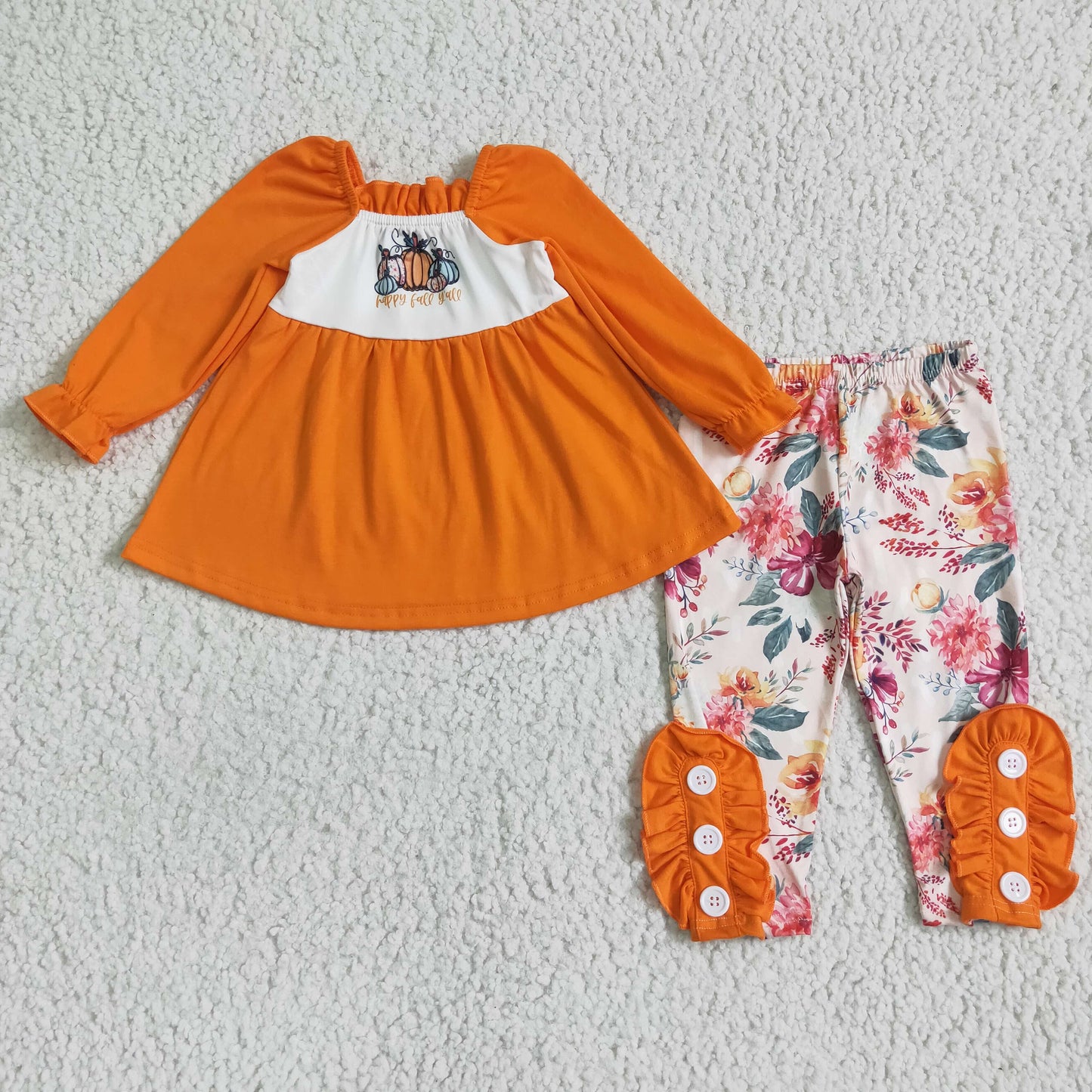 GLP0024 Halloween Pumpkin Orange Floral Tunic Girls Long Sleeve Pants Outfits