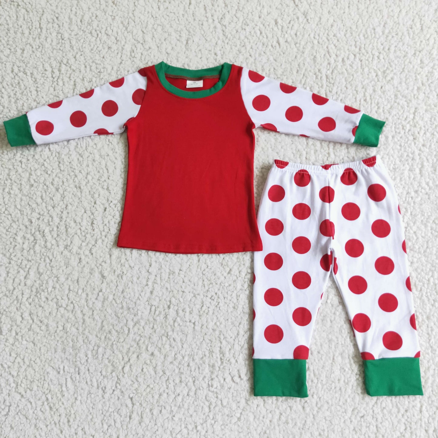 6A1-21-1 Christmas Red Dots Girls Long Sleeve Pajamas Outfits