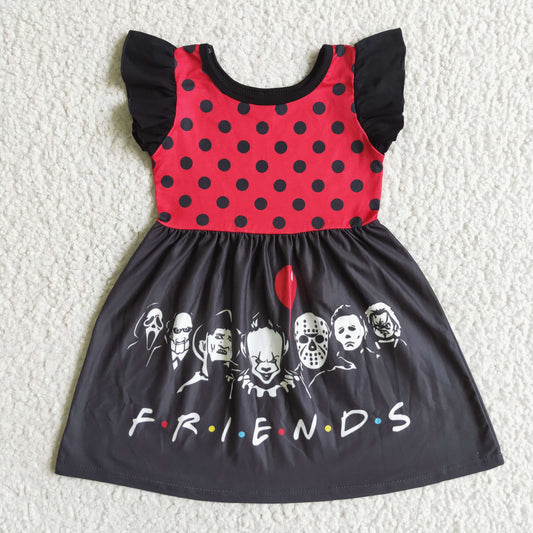 A3-3-1 Halloween Black Red Clown Cartoon Friends Girls Short Sleeve Dresses