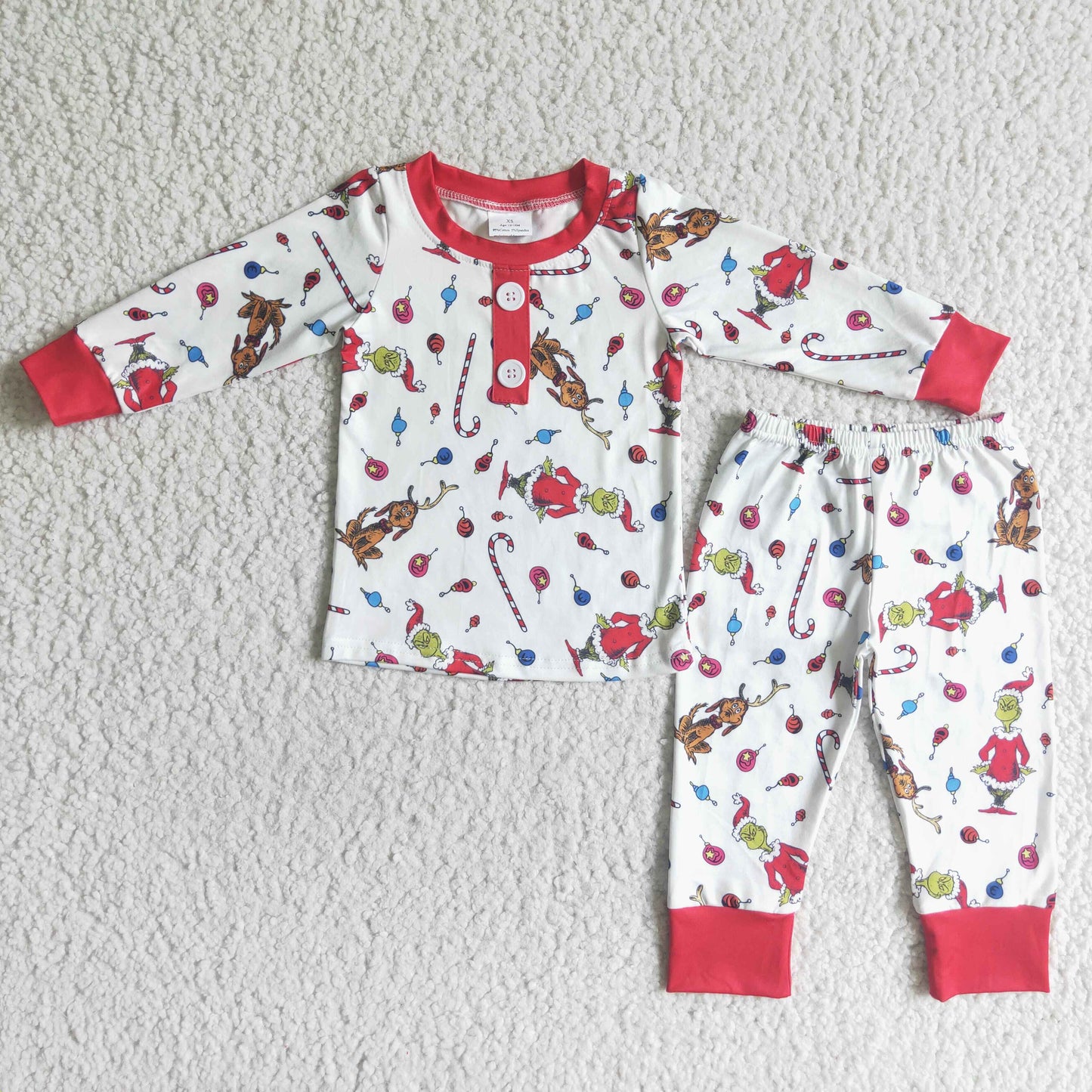 BLP0028 Christmas Red Green Cartoon Boys Long Sleeve Pants Outfits Pajamas