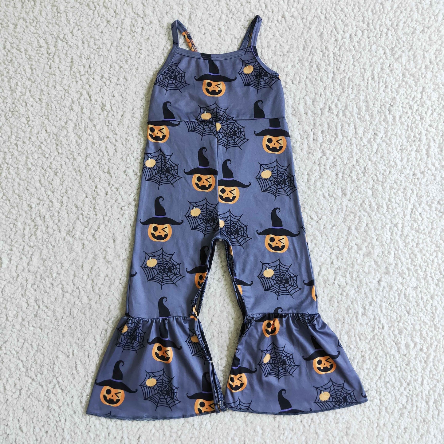 SR0066 Halloween Pumpkin Blue Girls Sleeveless Jumpsuit