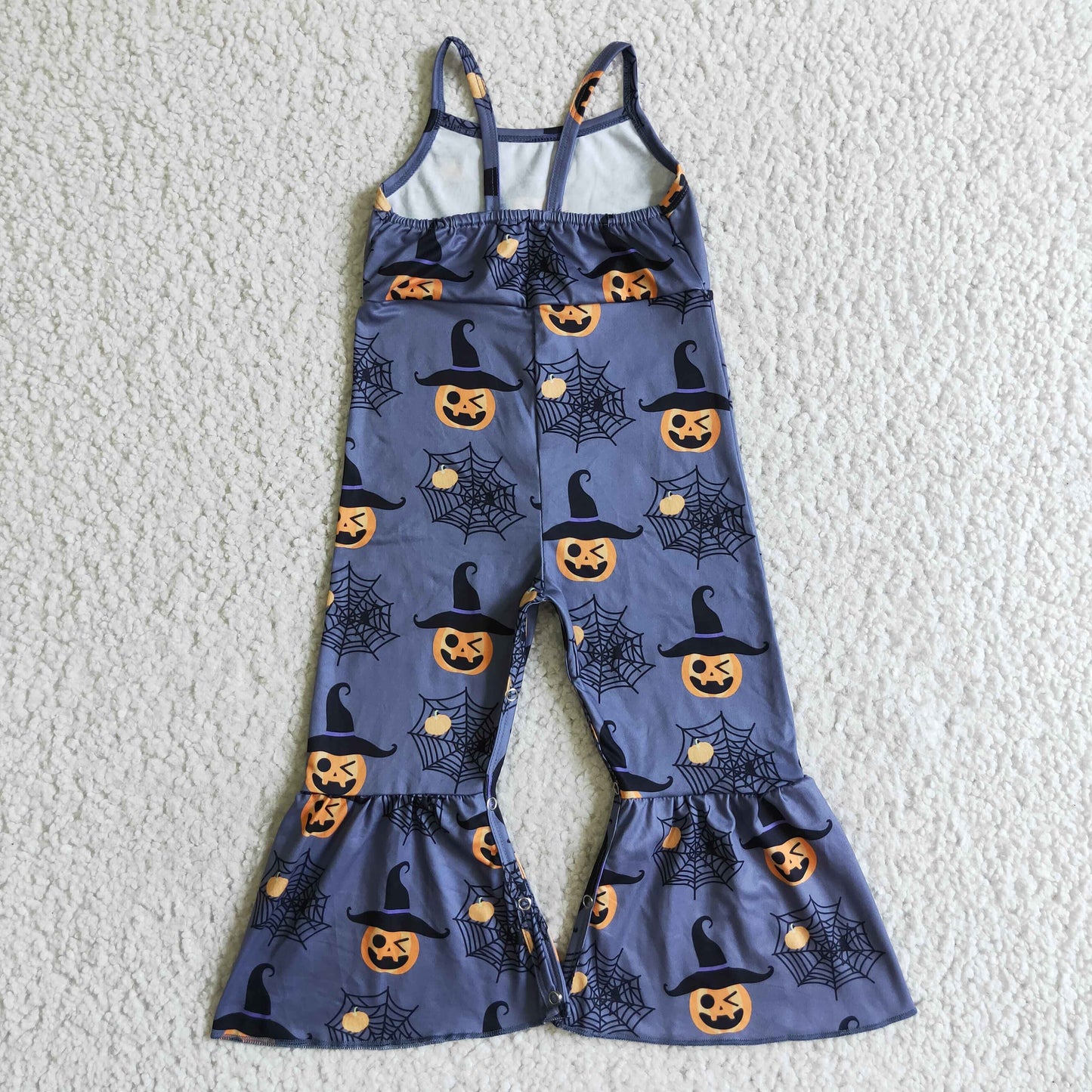 SR0066 Halloween Pumpkin Blue Girls Sleeveless Jumpsuit