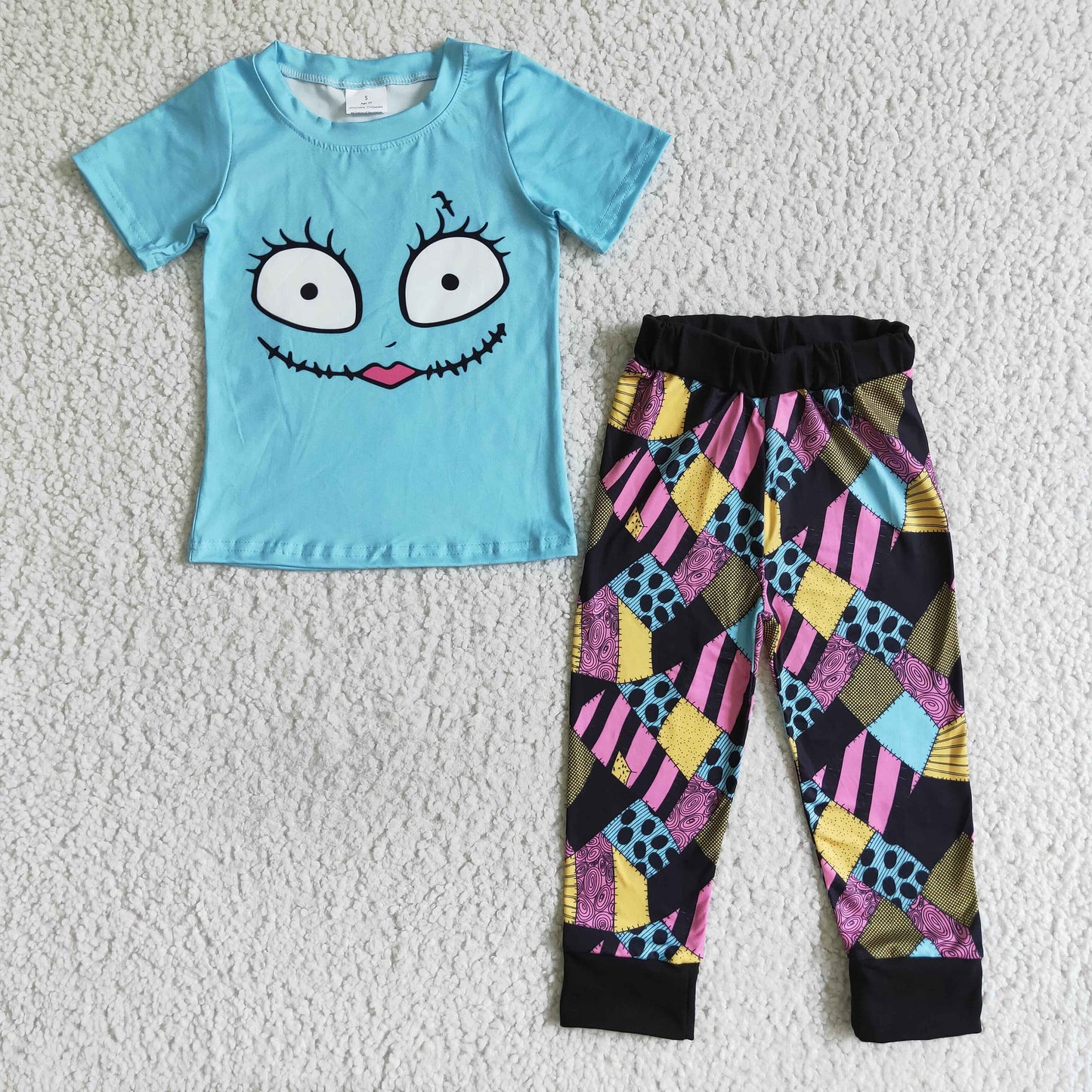 BSPO0022 Halloween Blue Ghost Cartoon Boys Short Sleeve Pants Outfits