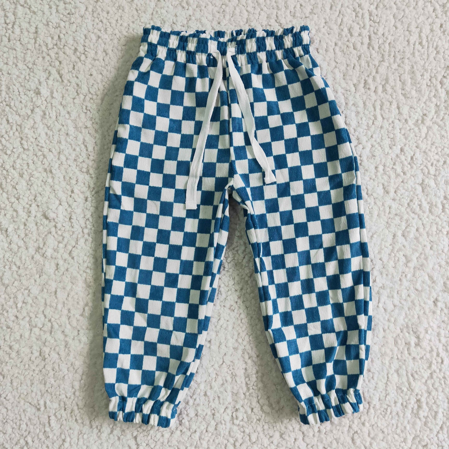 P0018 Blue Plaid Baby Girls Legging Long Pants