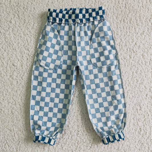 P0018 Blue Plaid Baby Girls Legging Long Pants