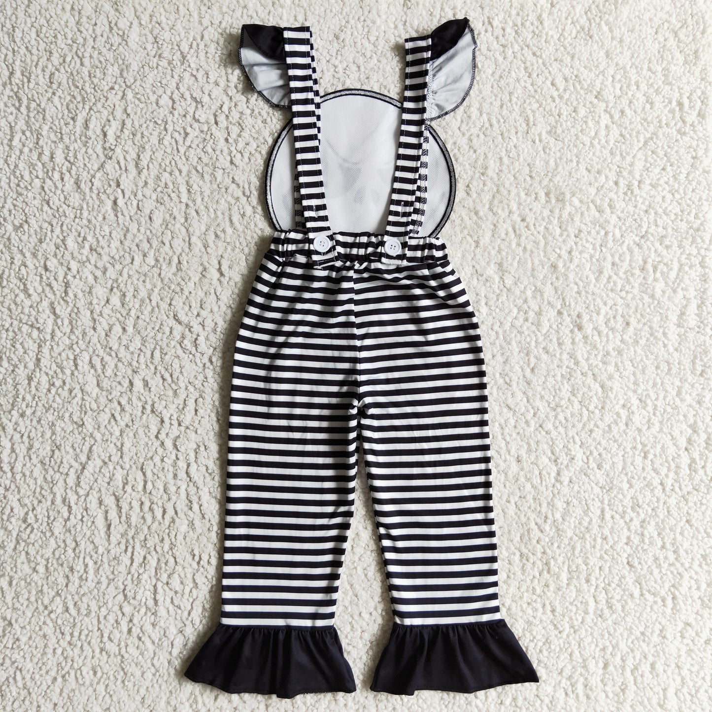 GLP0310 Halloween Ghost Clown Black Stripes Overalls + White Top Girls Long Sleeve Bell Bottom Pants Outfits