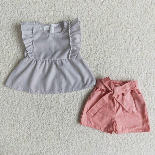 promotion RTS D3-1 Grey Pink Red Girls Short Sleeve Shorts Outfits