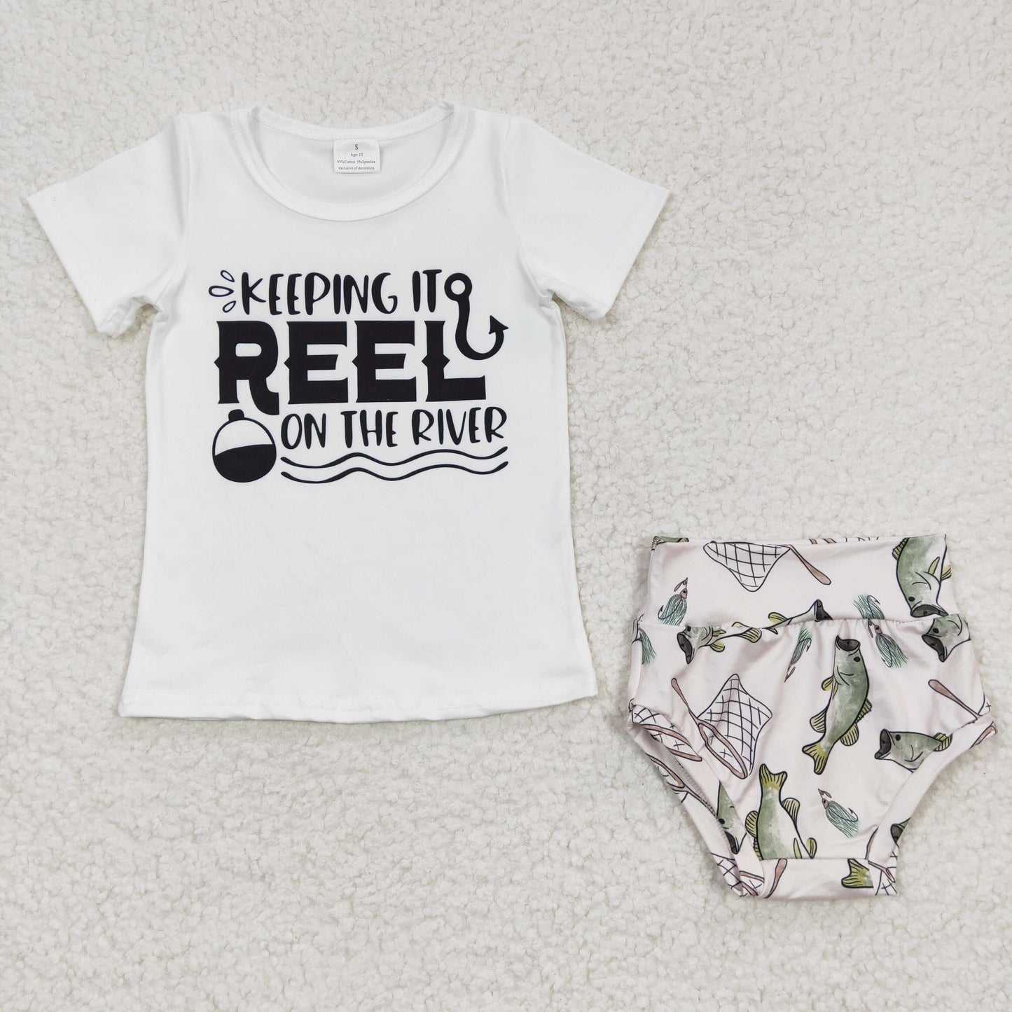 Promotion RTS GBO0087  Keeping It Reel On The River Fish Girls Short Sleeve Bummies Outfits