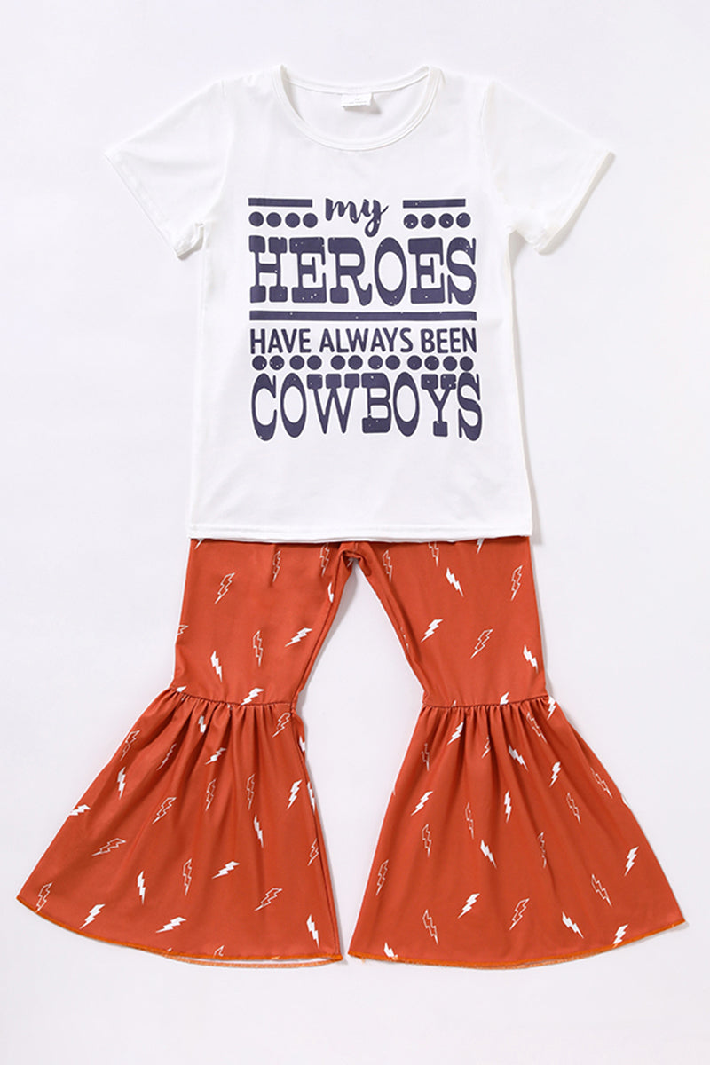 Clearance B15-30 My Heroes Have Always Been Cowboys Orange Girls Short Sleeve Pants Outfits