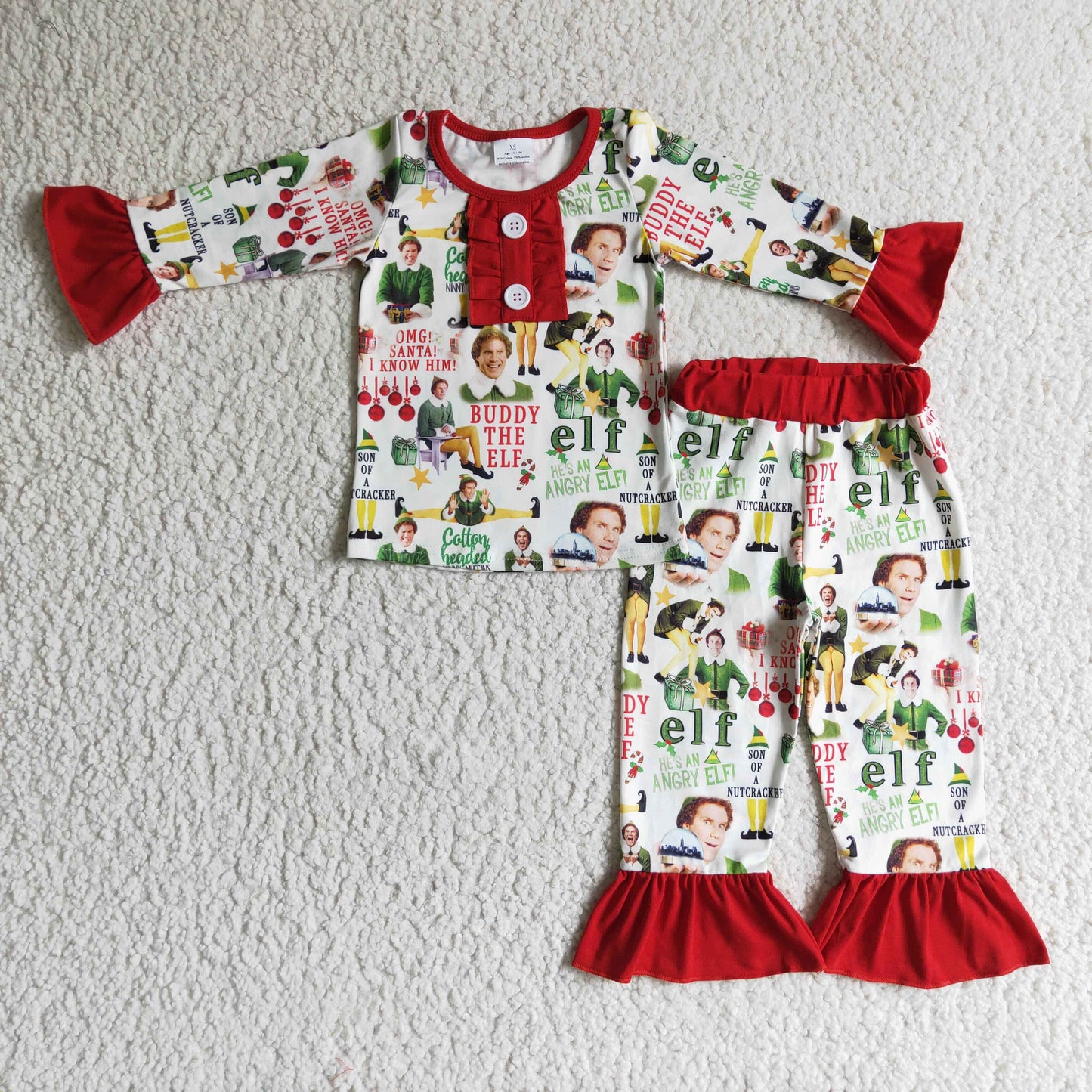 GLP0215 Christmas Red Green Cartoon Buddy Character Girls Long Sleeve Pajamas