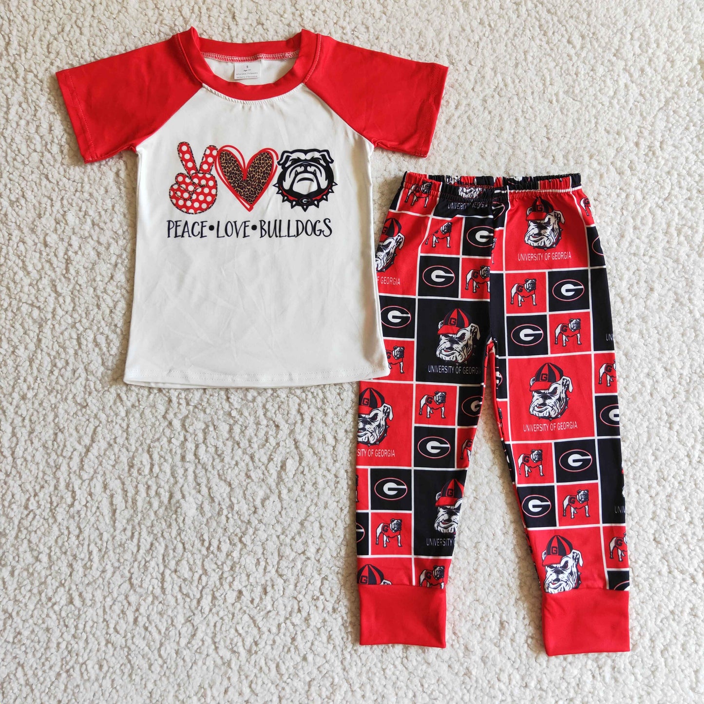 BSSO0085 Prace Love Dog Red Leopard Football Team Boys Short Sleeve Pants Outfits