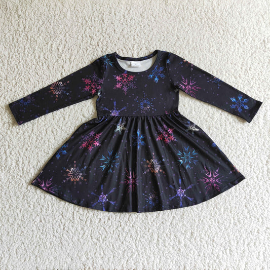 GLD0035 Blue Purple Firework Starts Girls Long Sleeve Dresses