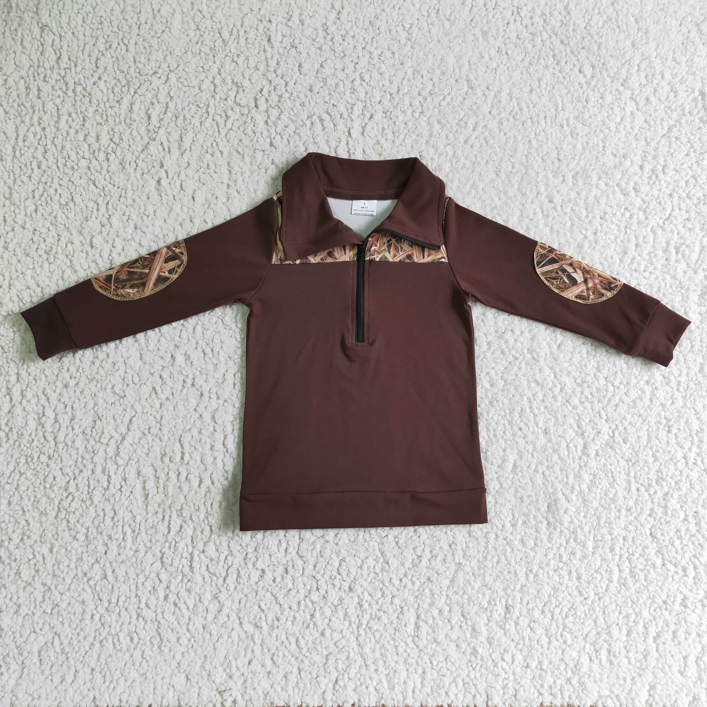 BT0070 Brown Leaf Leaves Boys Long Sleeve Top Collar Polo Pullover T-Shirts