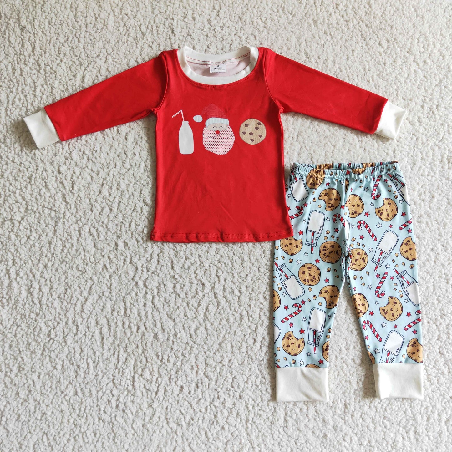 BLP0104 Christmas Red Blue Milk Santa Cookies Cake Boys Long Sleeve Pants Outfits Pajamas