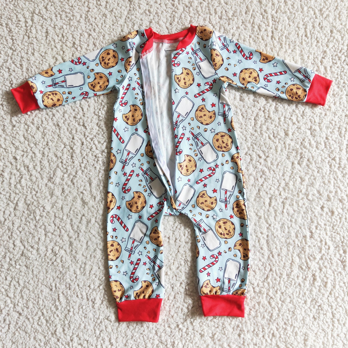 LR0186 Christmas Red Blue Santa Milk Cake Cookies Boys Long Sleeve Romper