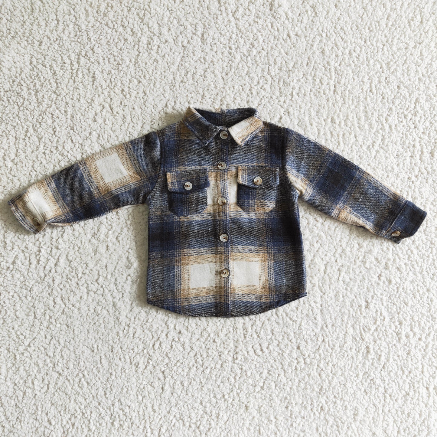 BT0117 Blue Plaid Boys Long Sleeve Top Winter Collar T-Shirts