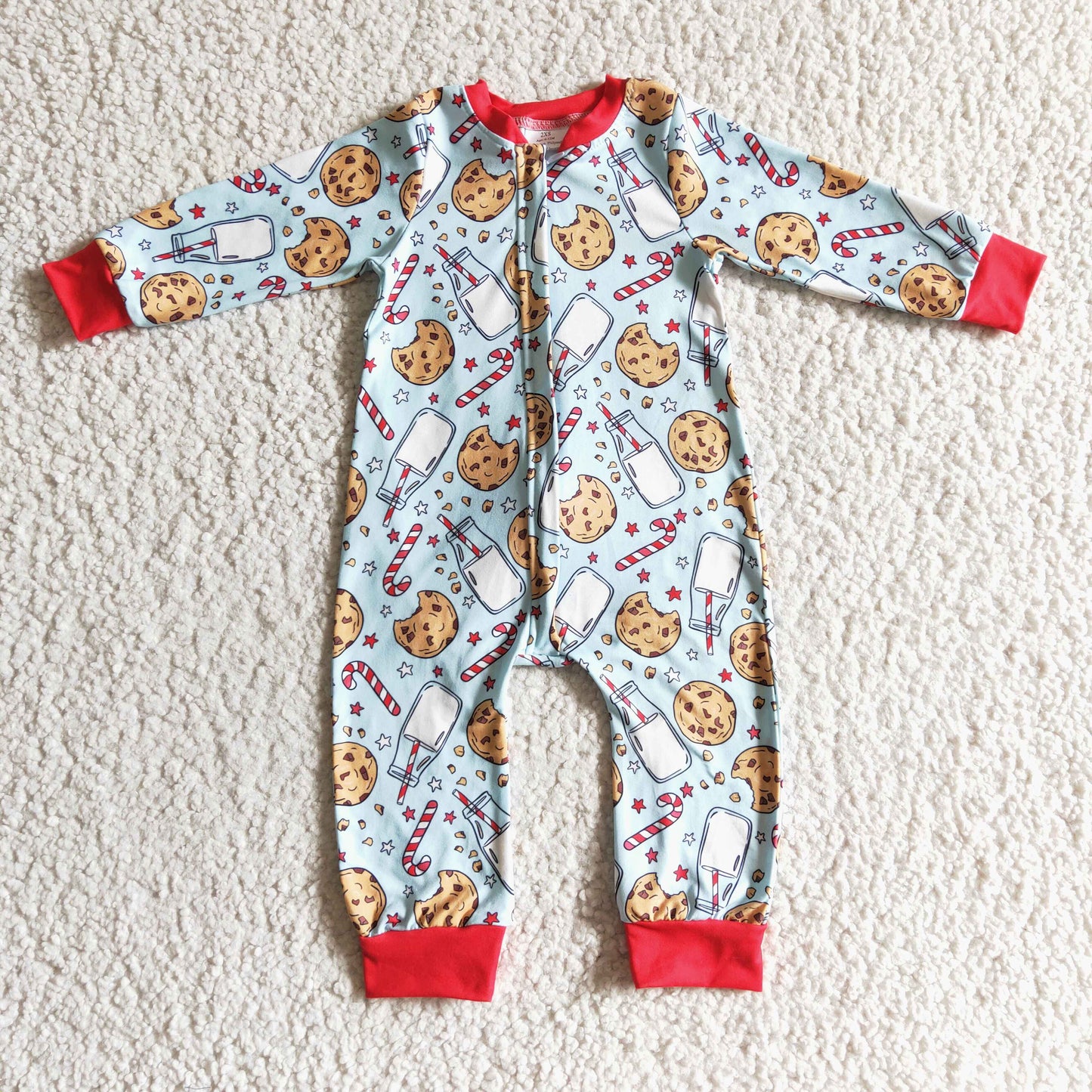 LR0186 Christmas Red Blue Santa Milk Cake Cookies Boys Long Sleeve Romper