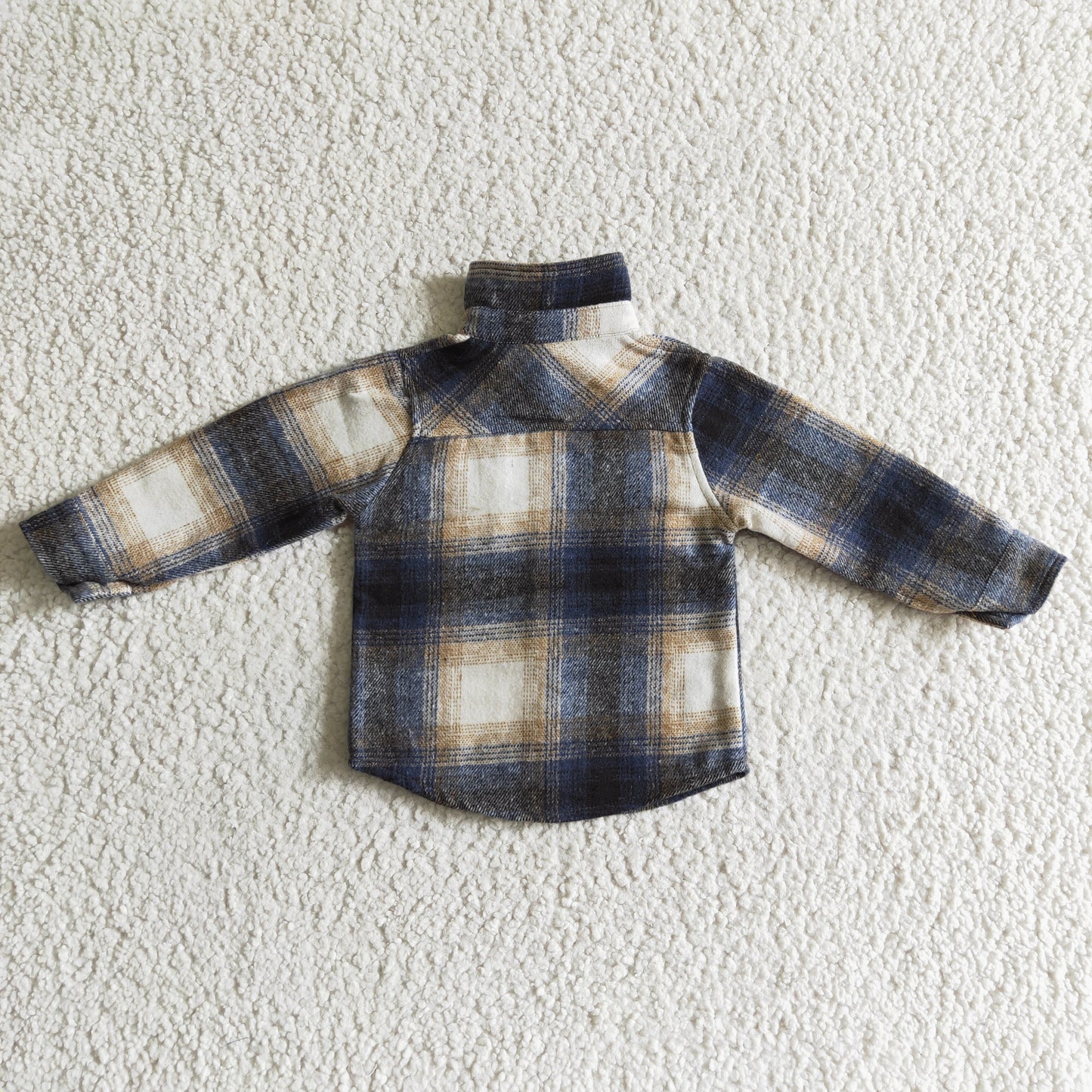 BT0117 Blue Plaid Boys Long Sleeve Top Winter Collar T-Shirts