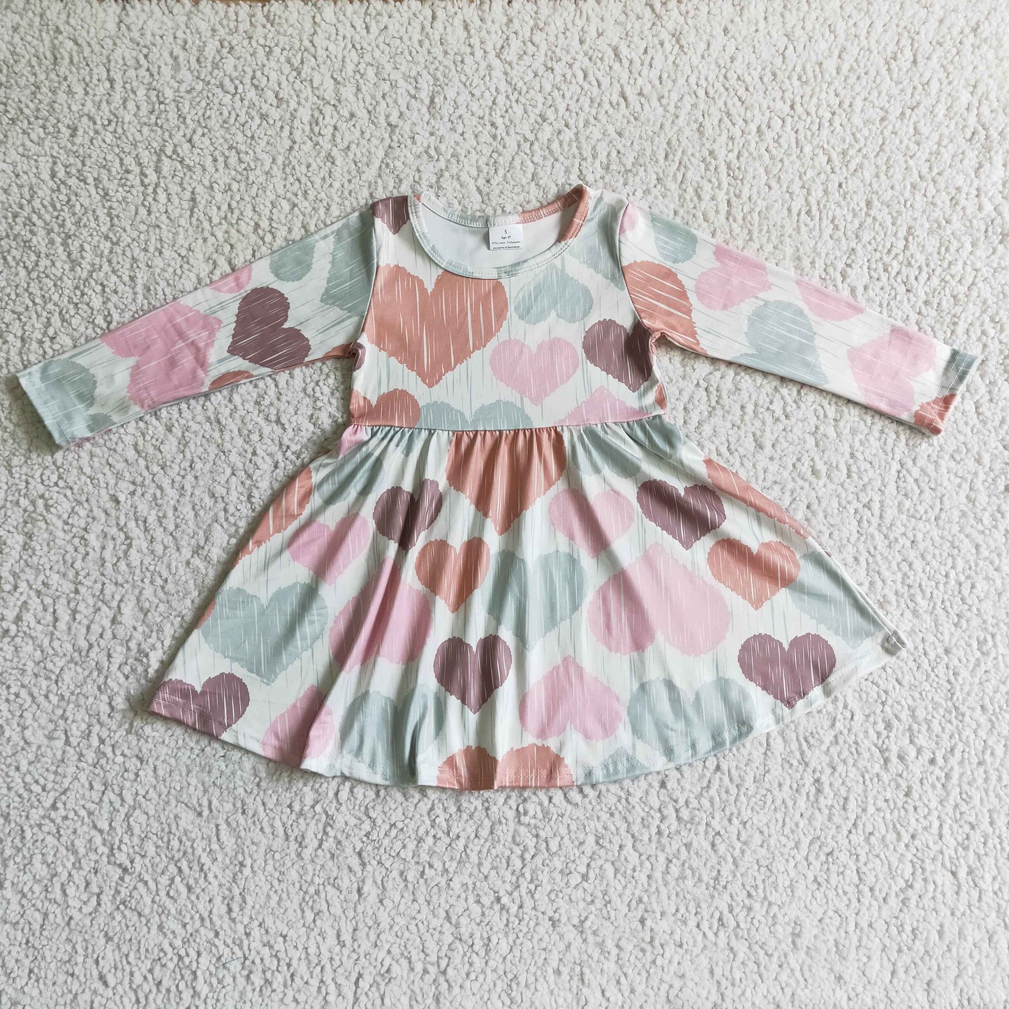 Clearance 6 A1-5 Love Valentine Heart Girls Long Sleeve Dresses