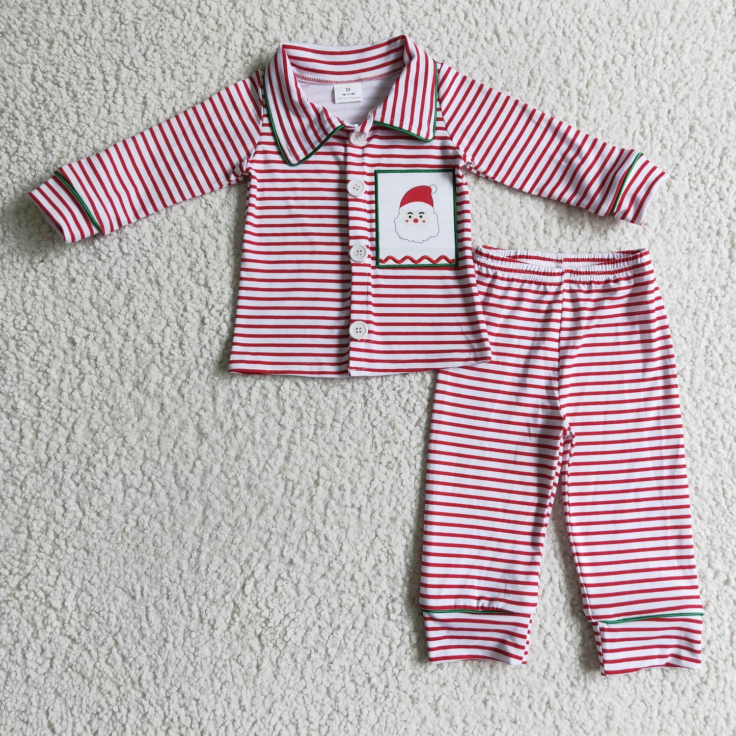 6 A2-20 Christmas Red Stripes Santa Embroidery Collar Boys Long Sleeve Pajamas