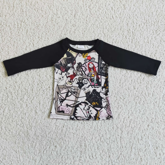 6 A30-21-1 Halloween Black Ghost Cartoon Boys Long Sleeve Top T-shirts