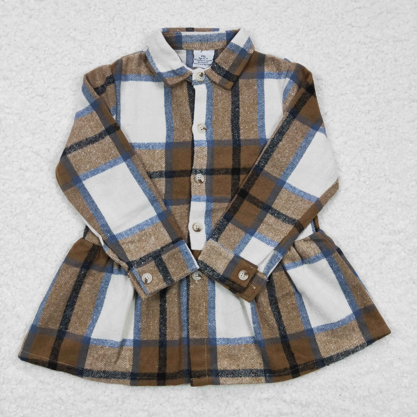 GT0089 Brown Plaid Collar Girls Long Sleeve Top