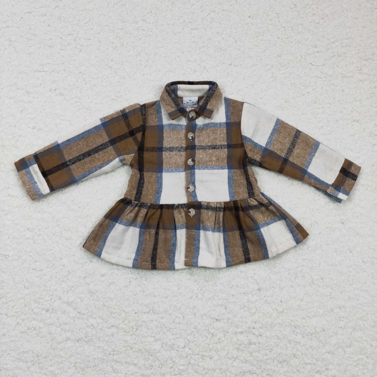 GT0089 Brown Plaid Collar Girls Long Sleeve Top