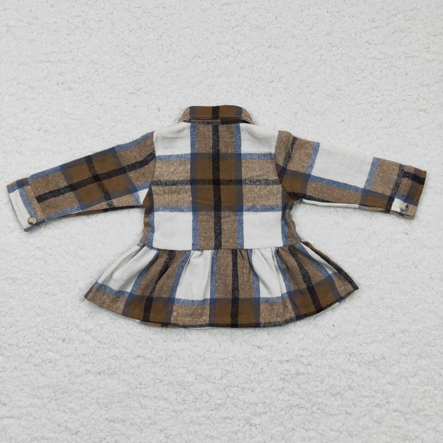 GT0089 Brown Plaid Collar Girls Long Sleeve Top