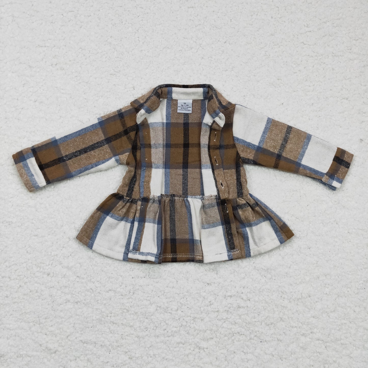 GT0089 Brown Plaid Collar Girls Long Sleeve Top