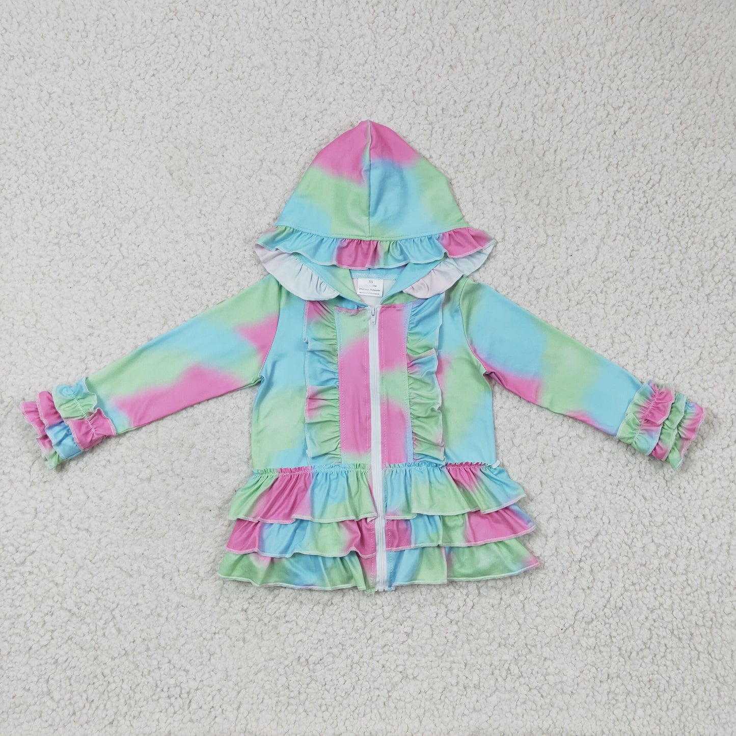 A23-16 Pink Blue Tie Dye Ruffles Girls Long Sleeve Top Jacket