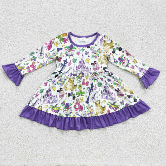 GLD0180 Mardi Gras Purple Castle M Cartoon Girls Long Sleeve Dresses