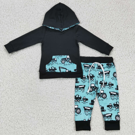 6 C6-10 Black Blue Truck Boys Long Sleeve Hoodies Outfits