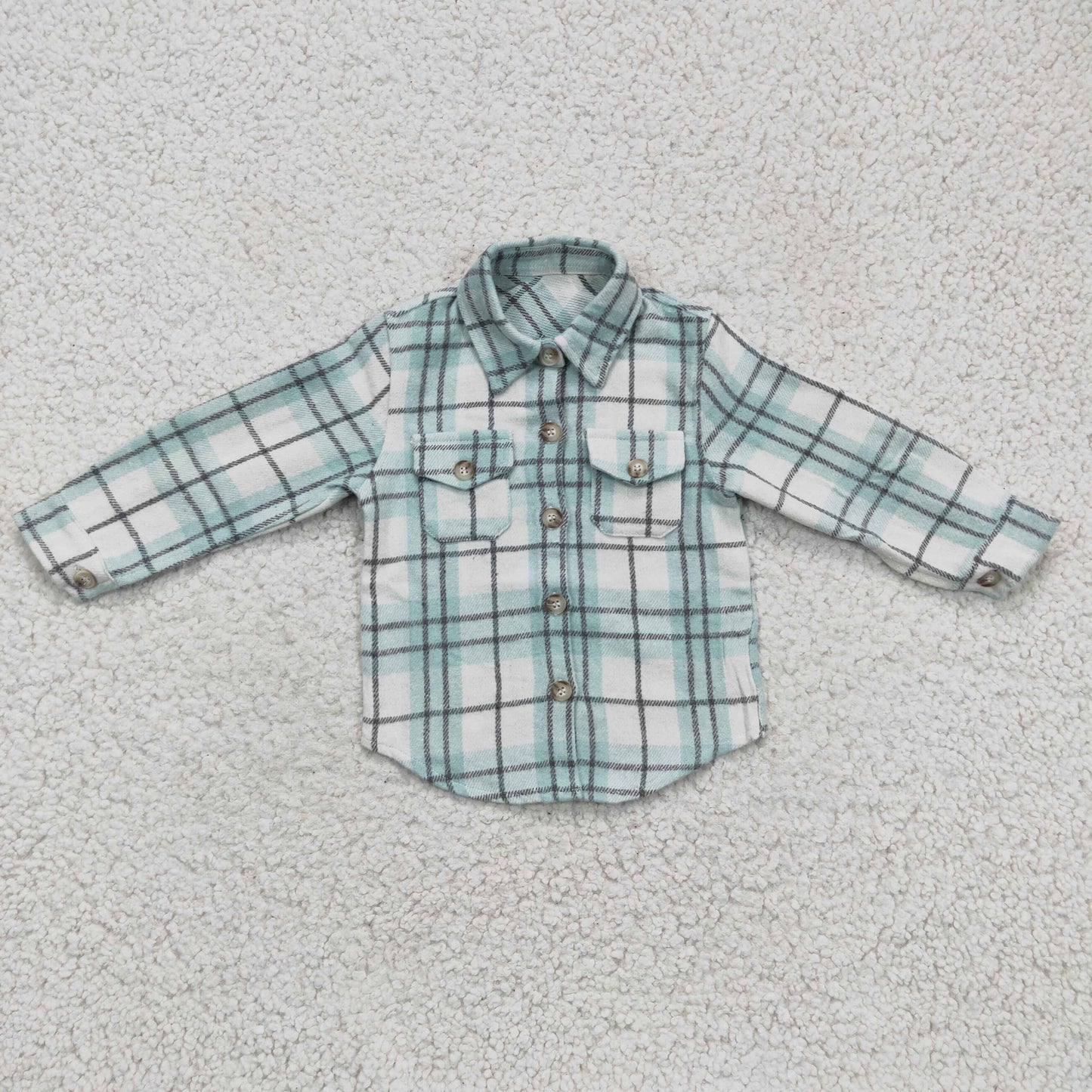 BT0169 Blue Plaid Boys Long Sleeve Top Winter Collar T-Shirts