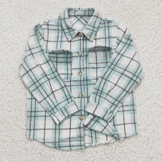 BT0169 Blue Plaid Boys Long Sleeve Top Winter Collar T-Shirts