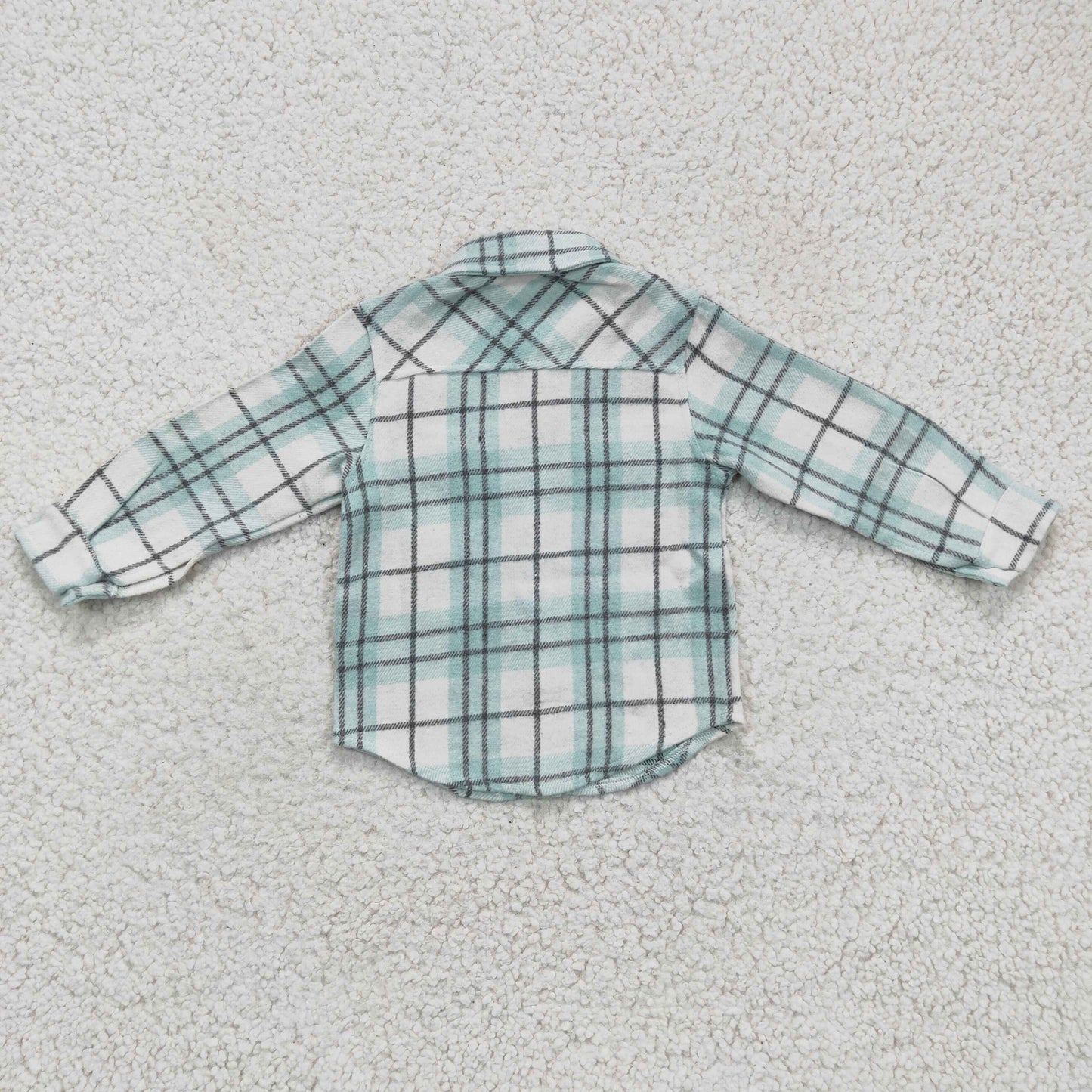 BT0169 Blue Plaid Boys Long Sleeve Top Winter Collar T-Shirts