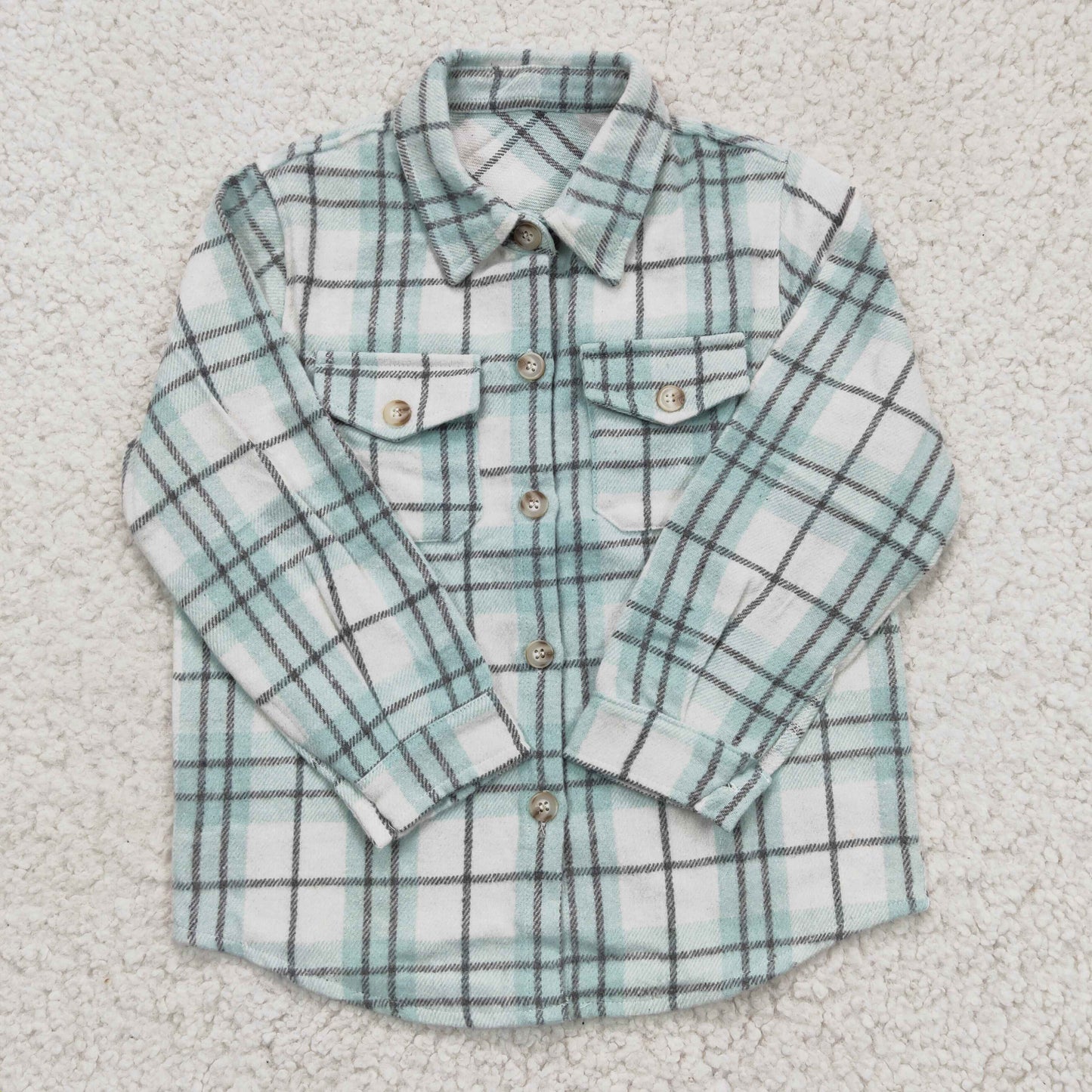 BT0169 Blue Plaid Boys Long Sleeve Top Winter Collar T-Shirts