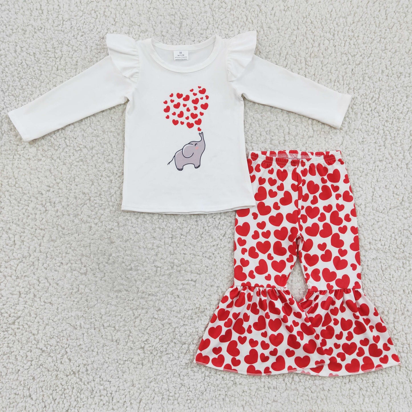 GLP0379 Valentine Elephant Love Red Pink Girls Long Sleeve Bell Bottom Pants Outfits