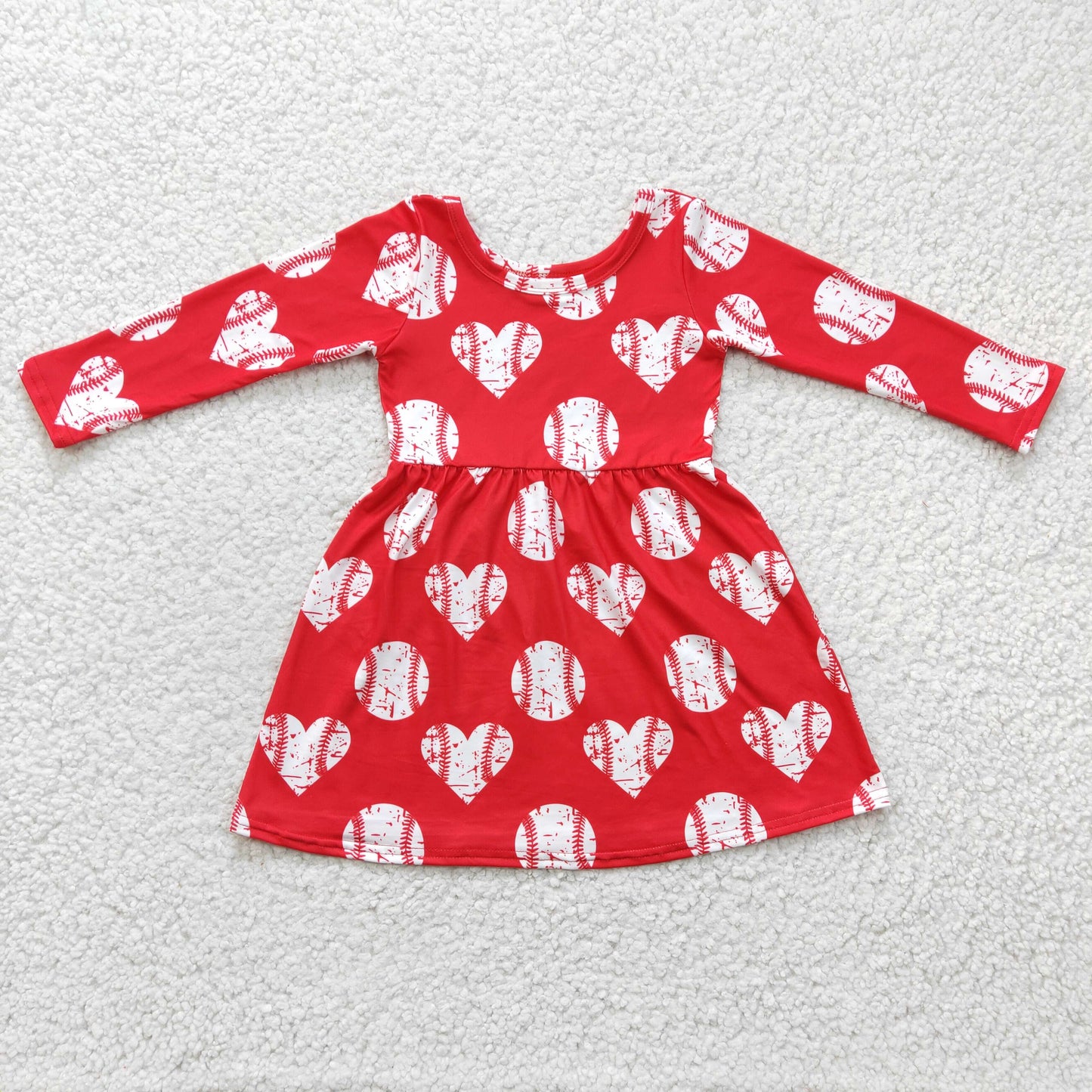 GLD0165 Valentine Love Red Baseball Girls Long Sleeve Dresses