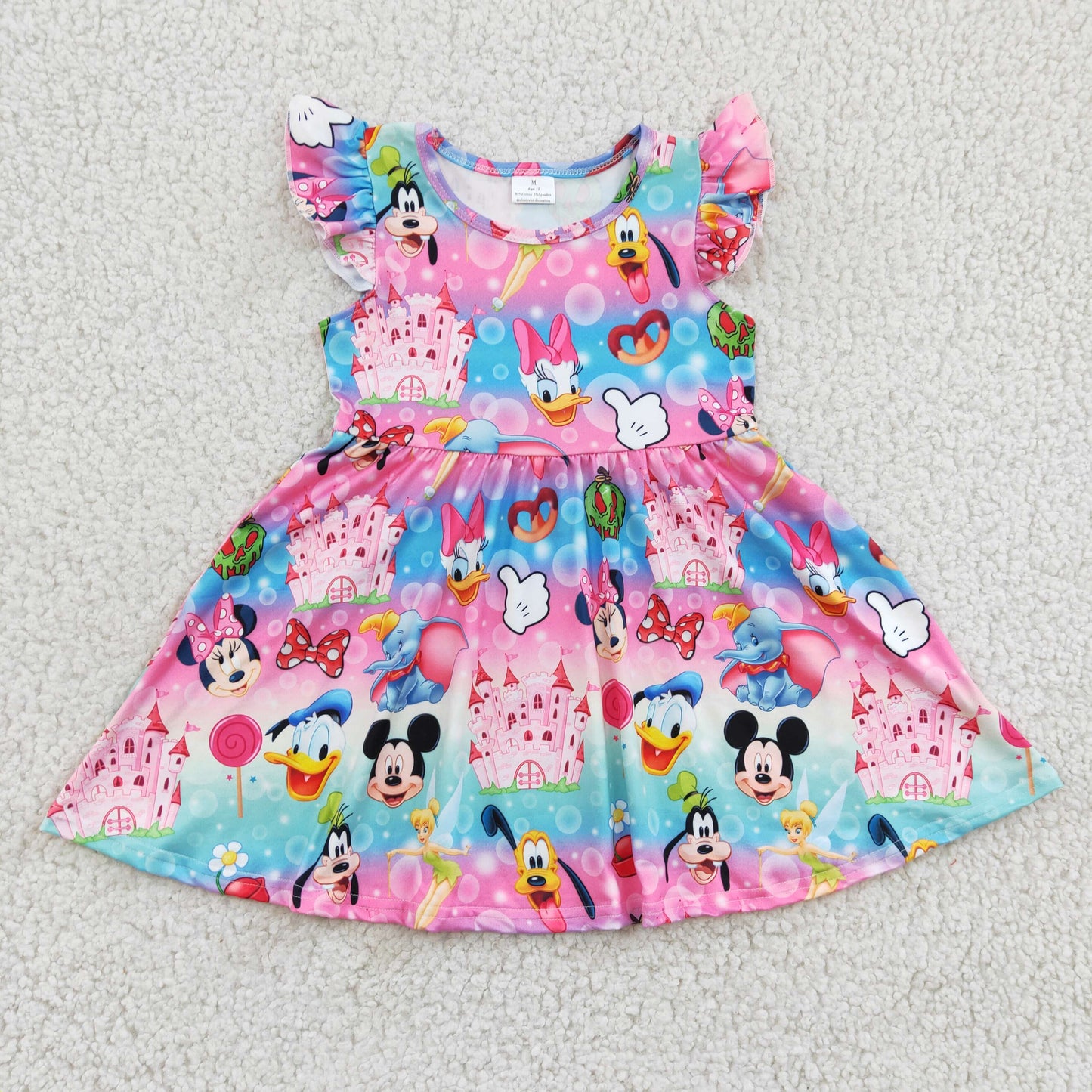 Clearance Aa-12 M Cartoon Pink Blue Girls Short Sleeve Dresses