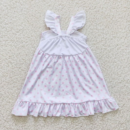 GLD0173 Easter Pink Plaid Dot Rabbit Girls Short Sleeve Dresses