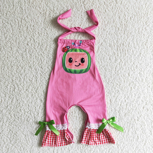 B10-30 Hot Pink Cartoon Girls Sleeveless Romper