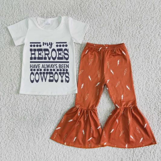 Clearance B15-30 My Heroes Have Always Been Cowboys Orange Girls Short Sleeve Pants Outfits