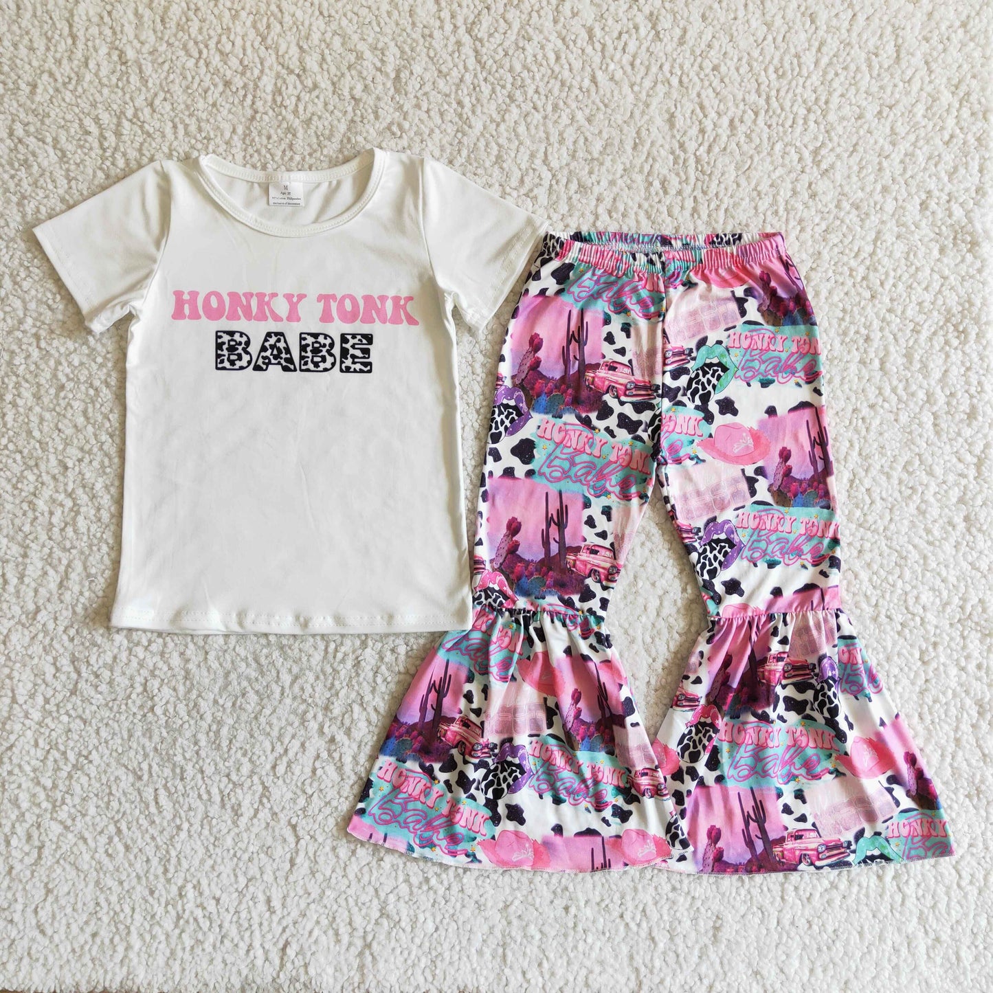 Clearance C5-30 Babe Pink Cow Cowboy With Bow 3pcs Girls Short Sleeve Pants Outfits