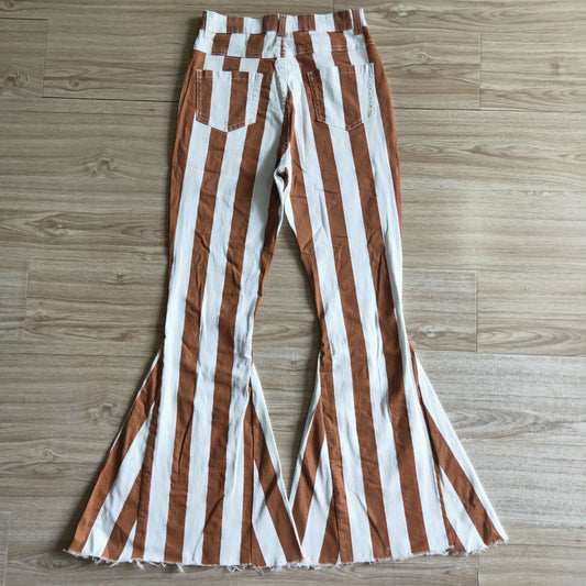 P0010 Adult Red White Striped Girls Bell Pants Denim Jeans