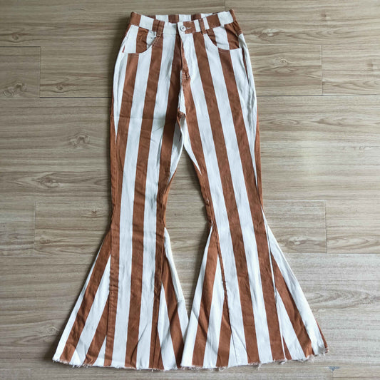 P0010 Adult Red White Striped Girls Bell Pants Denim Jeans