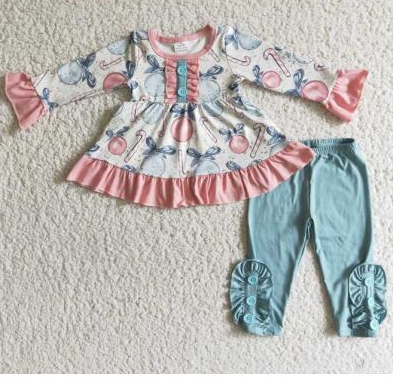 Clearance 6 B2-2 Blue Pink Balloon Tunic Girls Long Sleeve Pants Outfits