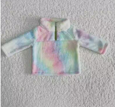 6 A23-28 Tie Dye Pink Blue Girls Long Sleeve Top Pullover Coat